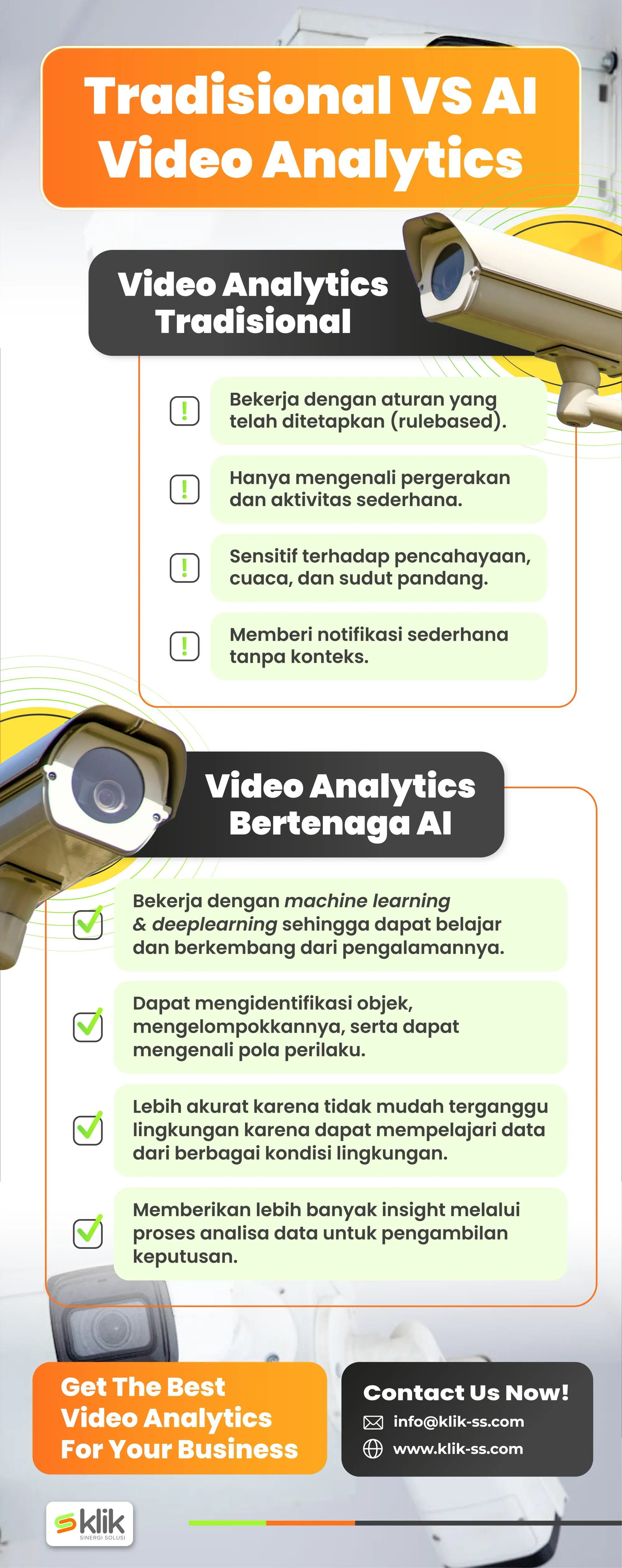 Infografis Video Analytics Tradisional vs Video Analytics Bertenaga AI | PT. Klik Sinergi Solusi